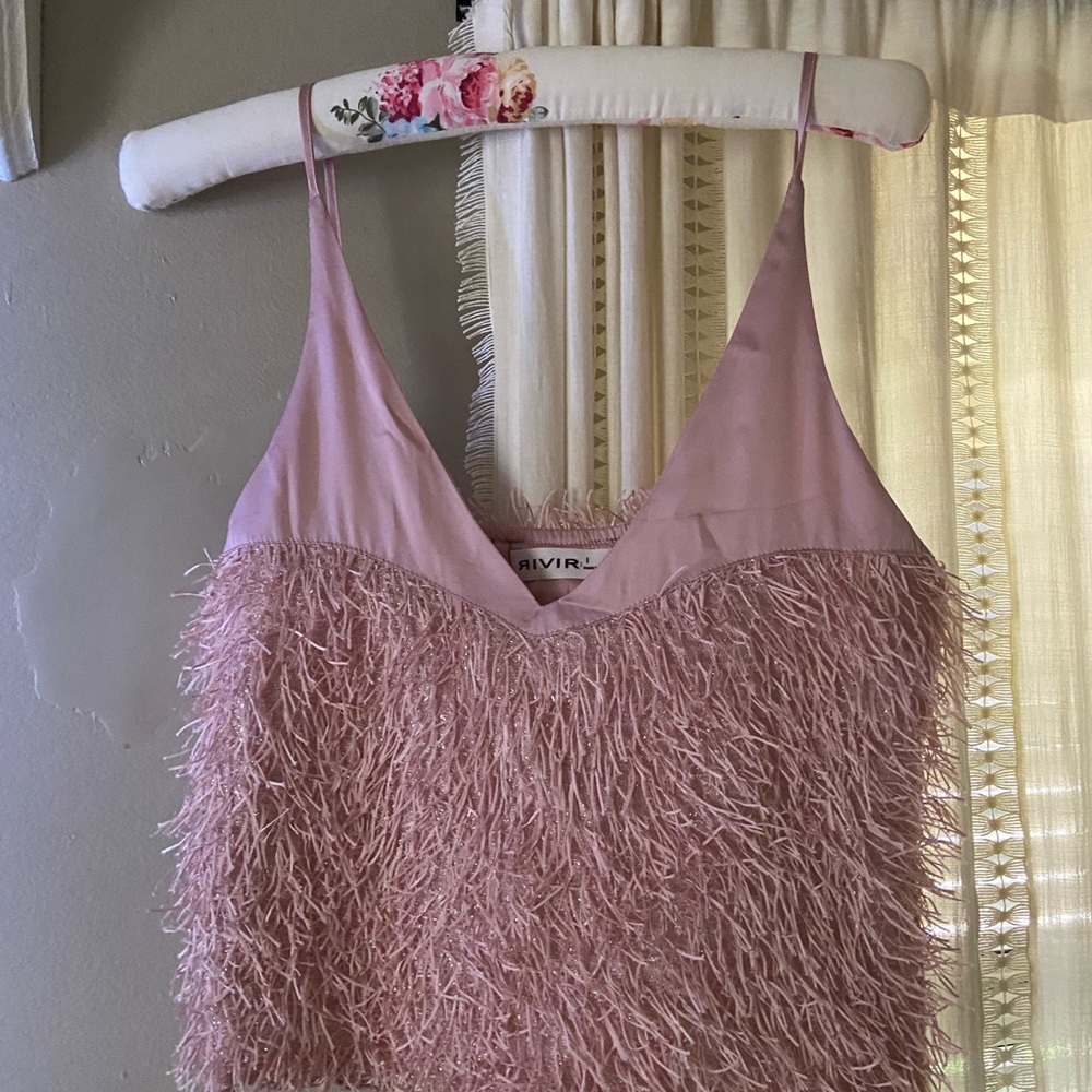 Vintage Style Pink Feathered Top